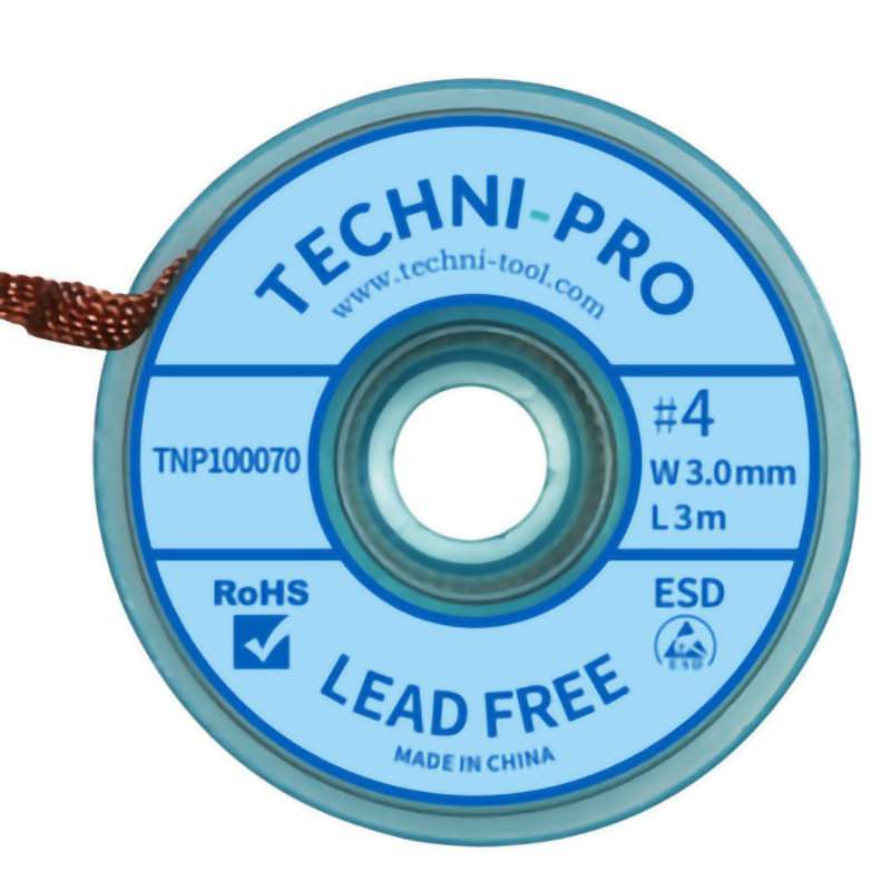 Solder Wick, Lead Free, 0.11"x10 ft, Size #4, Blue Label